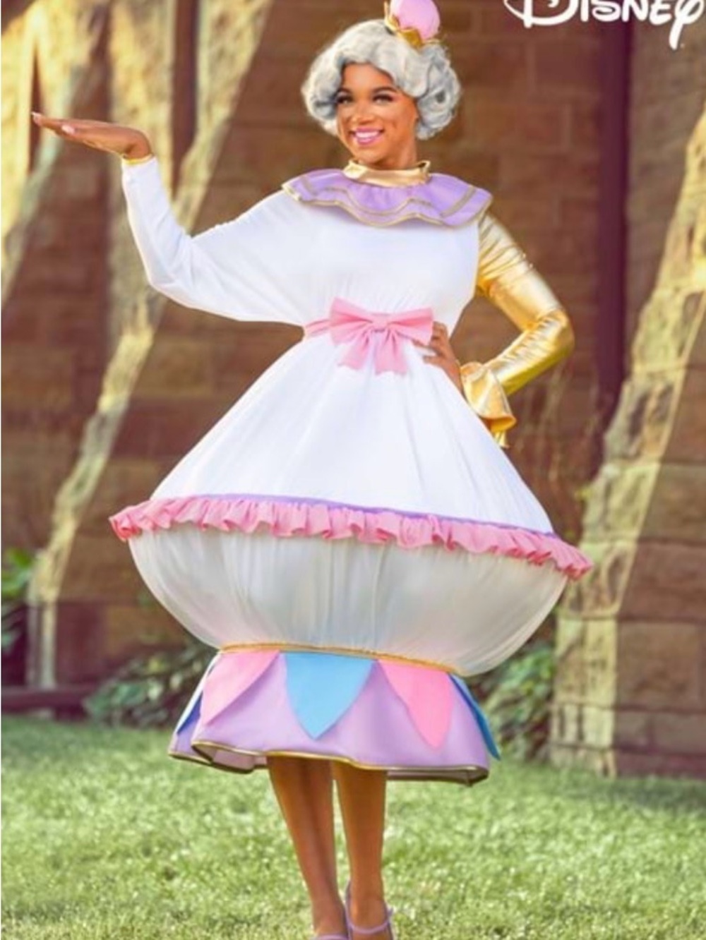 Disney-Inspired Mrs. Potts Costume - White, Pink, Gold